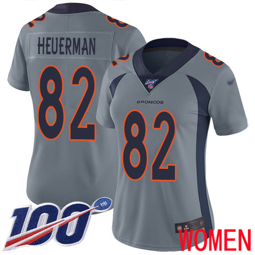Women Denver Broncos #82 Jeff Heuerman Limited Silver Inverted Legend 100th Season Football NFL Jersey
